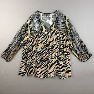 Anthropologie Blank London Blouse Women's Large Long Sleeve‎ Animal Print Top